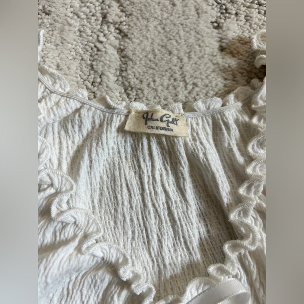 White Ruffle Sleeve Crop Top - Picture 3 of 4